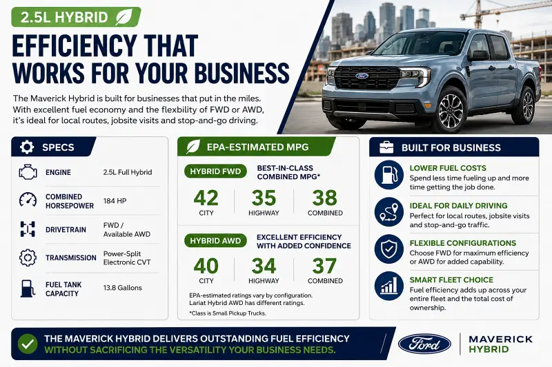 Ford Maverick 2.5L Hybrid engine specifications for fleet buyers