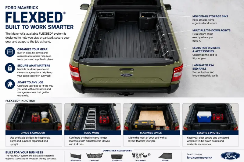 Ford Maverick FLEXBED storage and cargo configuration options