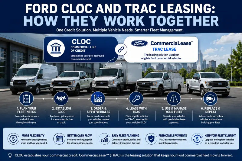 Ford Commercial Line of Credit CLOC and TRAC leasing working together for commercial fleet vehicles