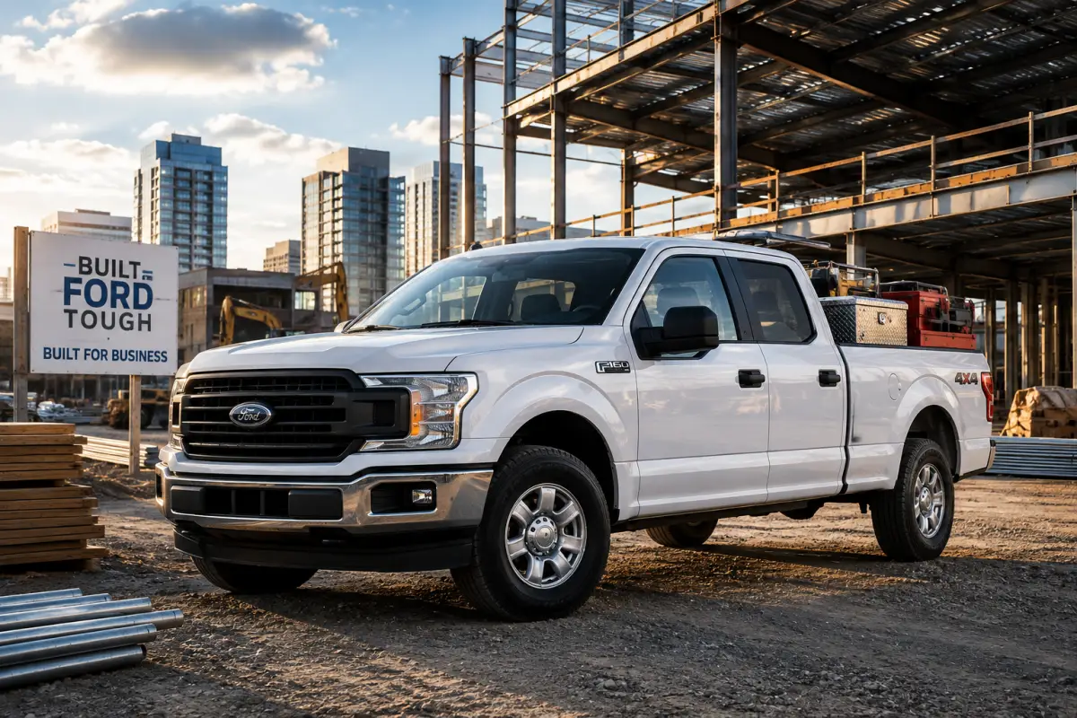 Ford F-150 commercial work truck at a construction site