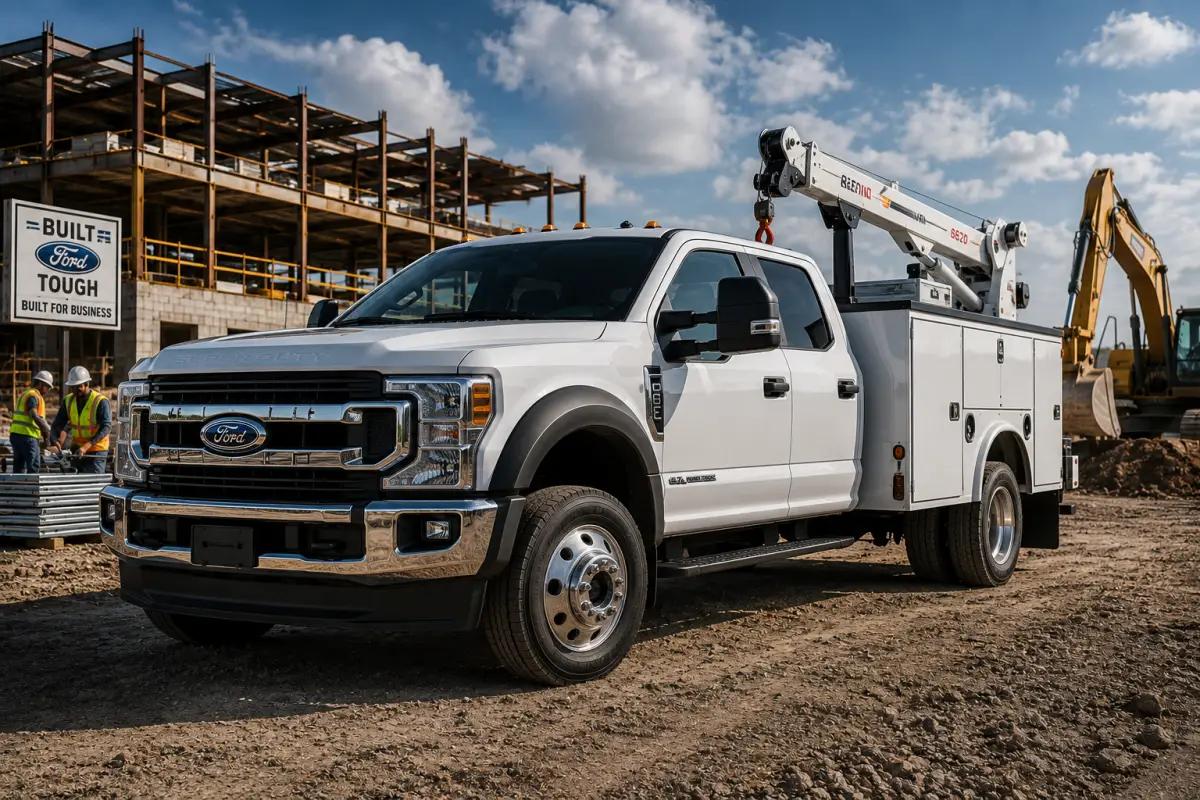 Ford Super Duty commercial service truck with utility body and crane