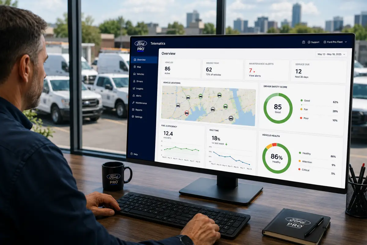 Ford Telematics dashboard used to monitor commercial fleet vehicles