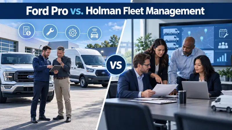 Ford commercial vehicle ordering and support compared with a fleet management team reviewing operations and vehicle data
