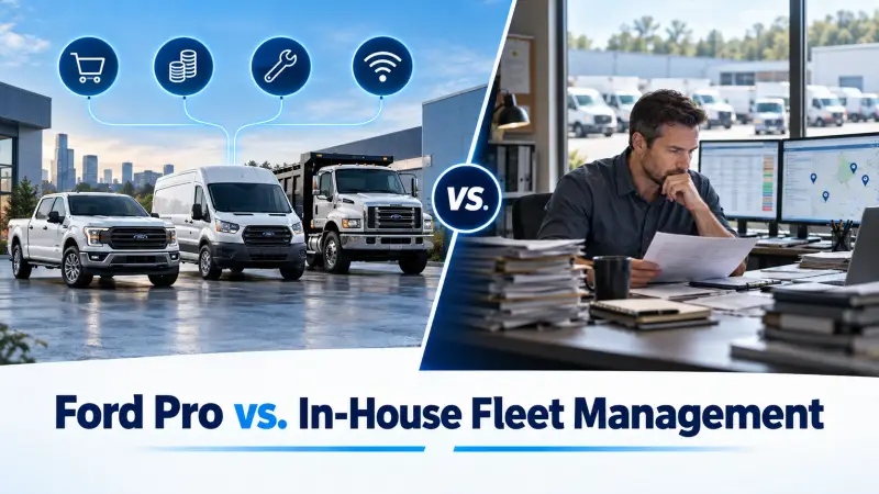 Ford commercial vehicles and connected fleet services compared with a manager handling fleet operations in-house