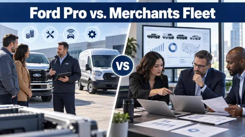 Ford commercial vehicle ordering and support compared with a fleet management team reviewing vehicles and operating data